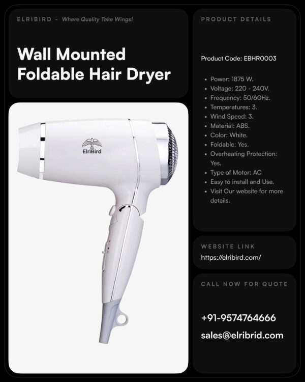 Wall Mounted Foldable Hair Dryer - EBHR0003